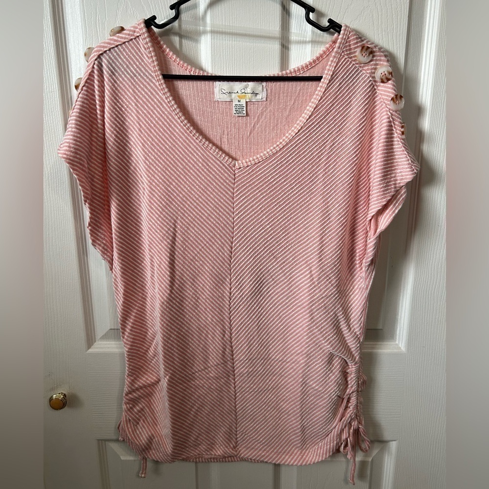 French Laundry shirt. Short sleeve. Pink & white stripes. Size M.